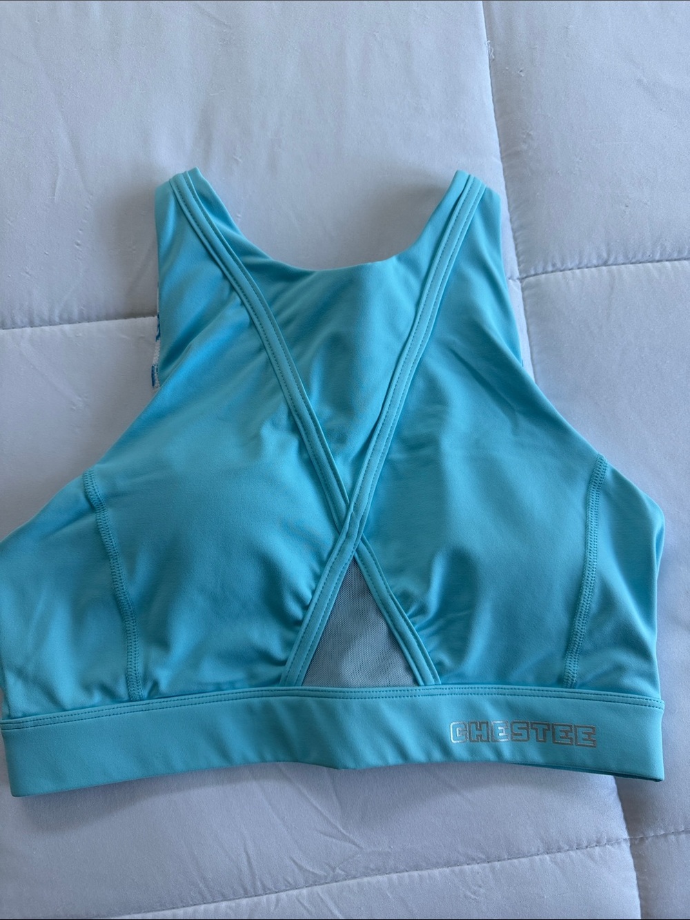 The Chestee Light Blue Cross-Back Sports Bra